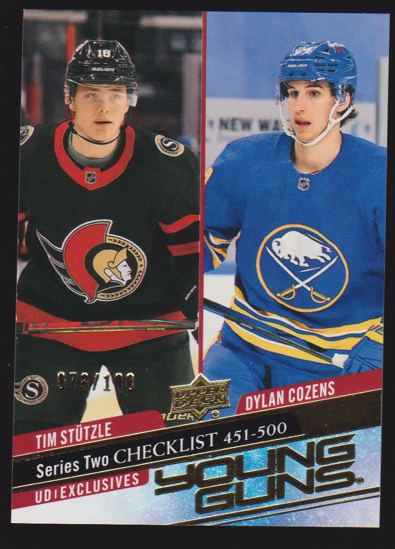 2020-21 UD Exclusives #500 Tim Stutzle / Dylan Cozens 78/100 (image for) 2020-21 UD Exclusives #500 Tim Stutzle / Dylan Cozens 78/100